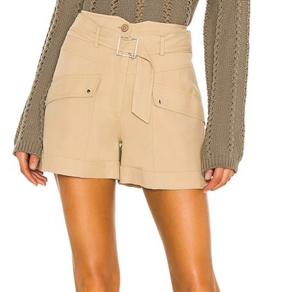 Jonathan Simkhai Prisha Belted Cuffed Safari Cargo Shorts Beige High Rise Sz 8